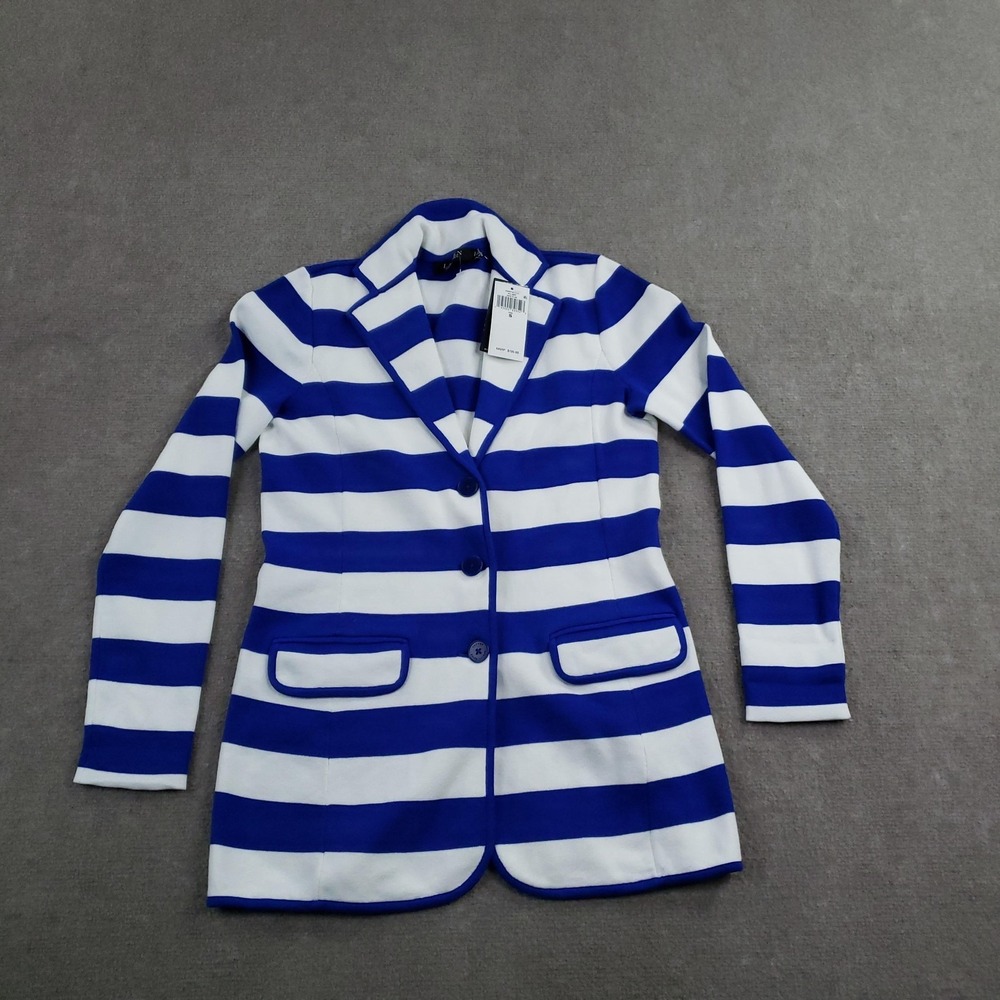 Lauren Ralph Lauren Coat Womens Small Blue Striped Knit Pockets Black Label